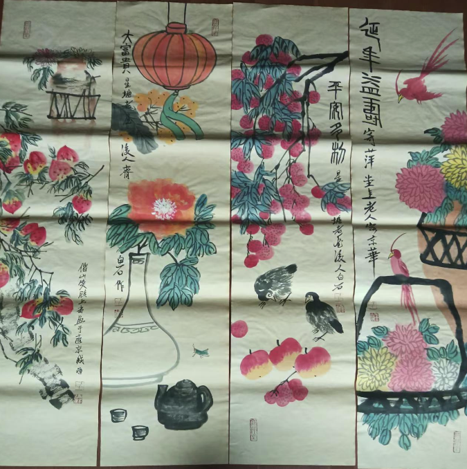 齐白石《花鸟十二条屏》