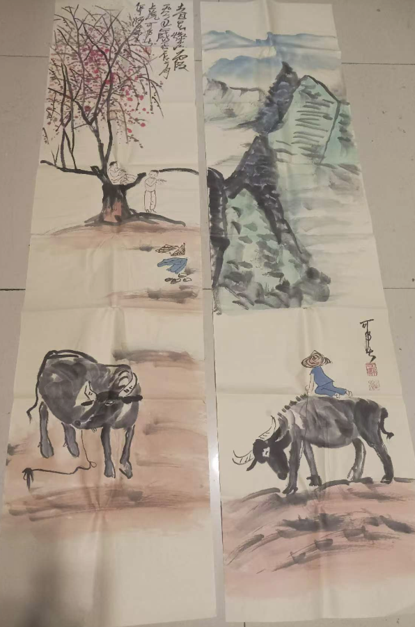 李可染《放牧图》四条屏