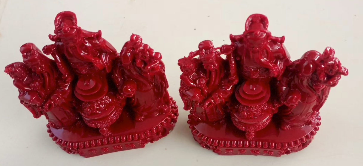 朱砂《福禄寿喜财》摆件-嘉城艺术交易平台