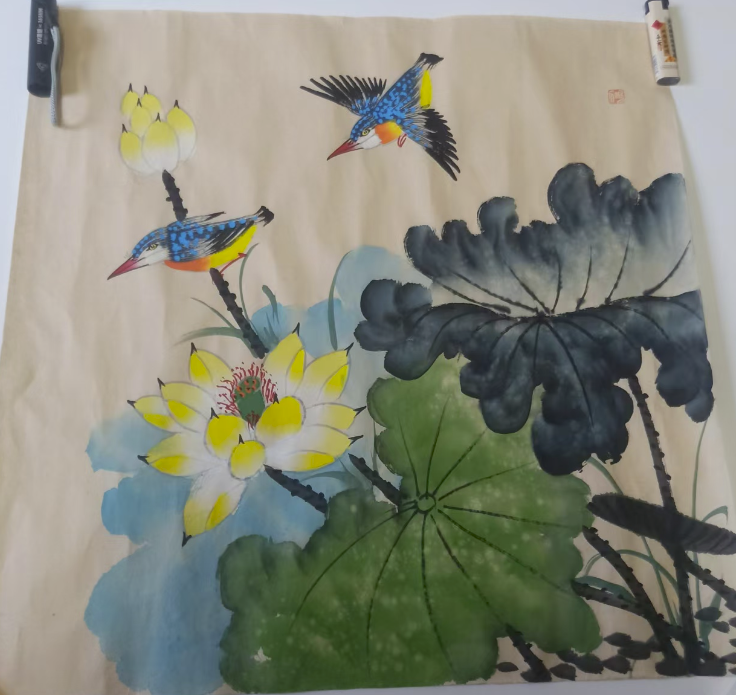 温叶强《荷花翠鸟图》-嘉城艺术交易平台