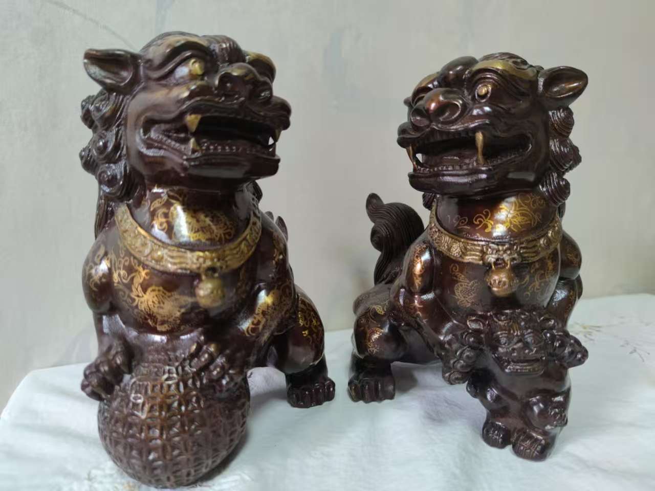 乾隆年制《铜胎描金太狮少狮摆件》-嘉城艺术交易平台