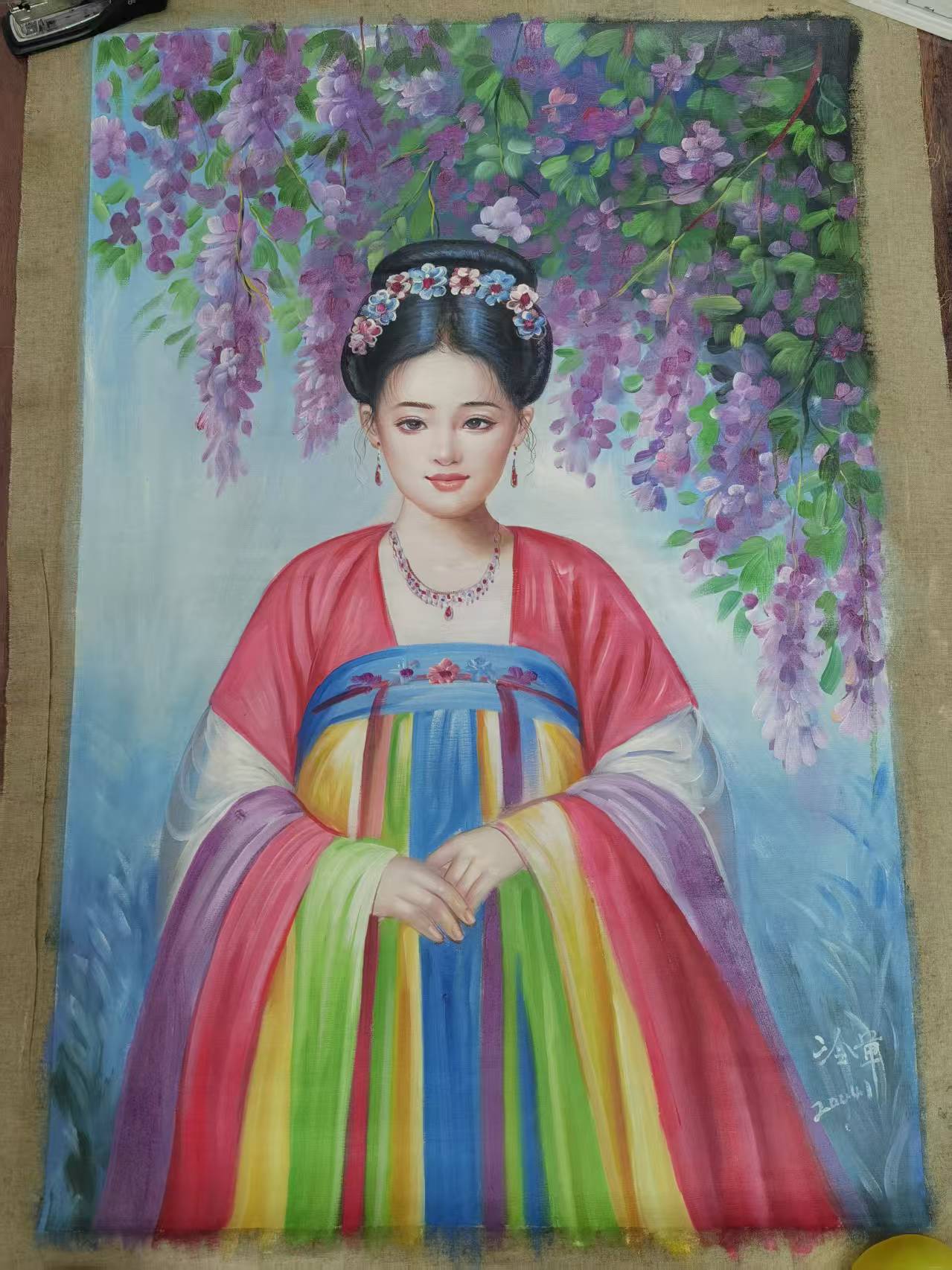 冷军《紫藤美女》油画-嘉城艺术交易平台