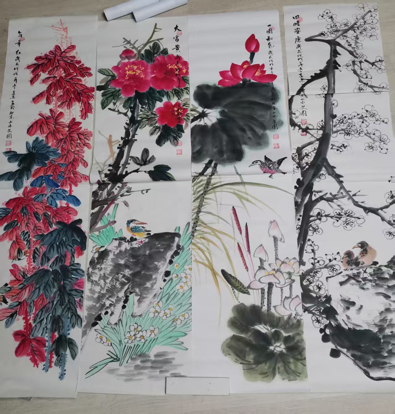 覃连杰《花鸟图》四条屏-嘉城艺术交易平台