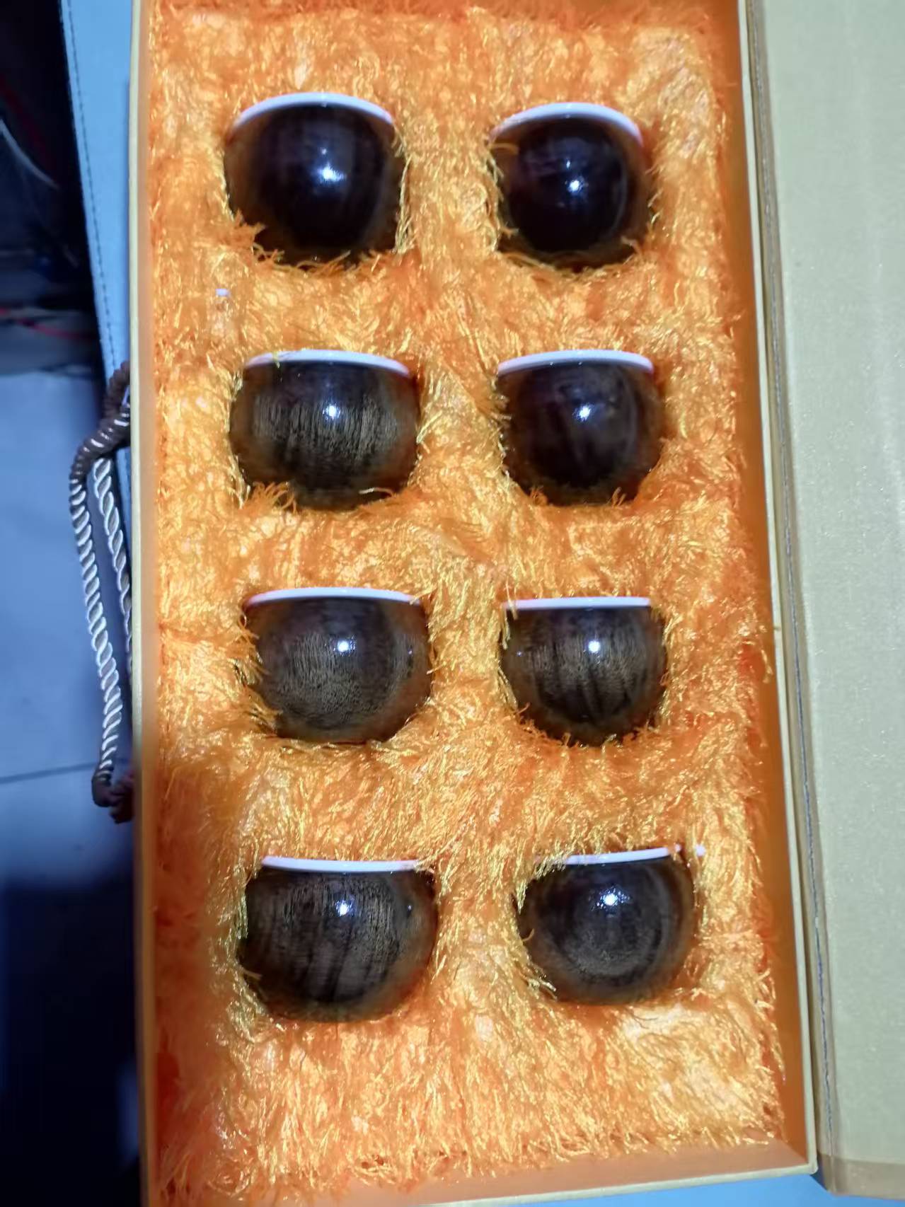 红木浮雕荷花茶盘+茶道六君子+金丝楠木包瓷品茗杯八件套