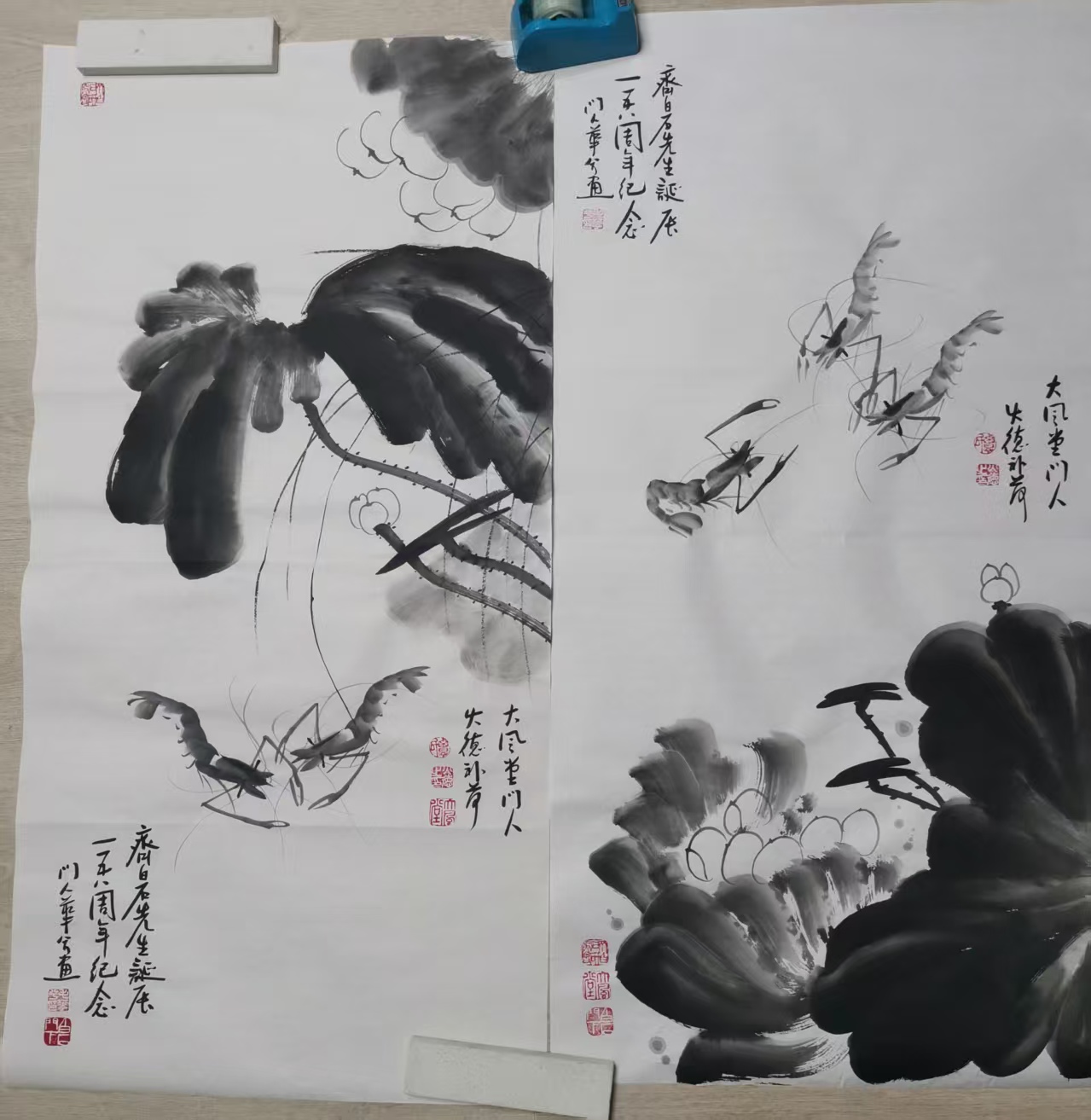 覃火德、毛华兮《荷香虾趣图》-嘉城艺术交易平台