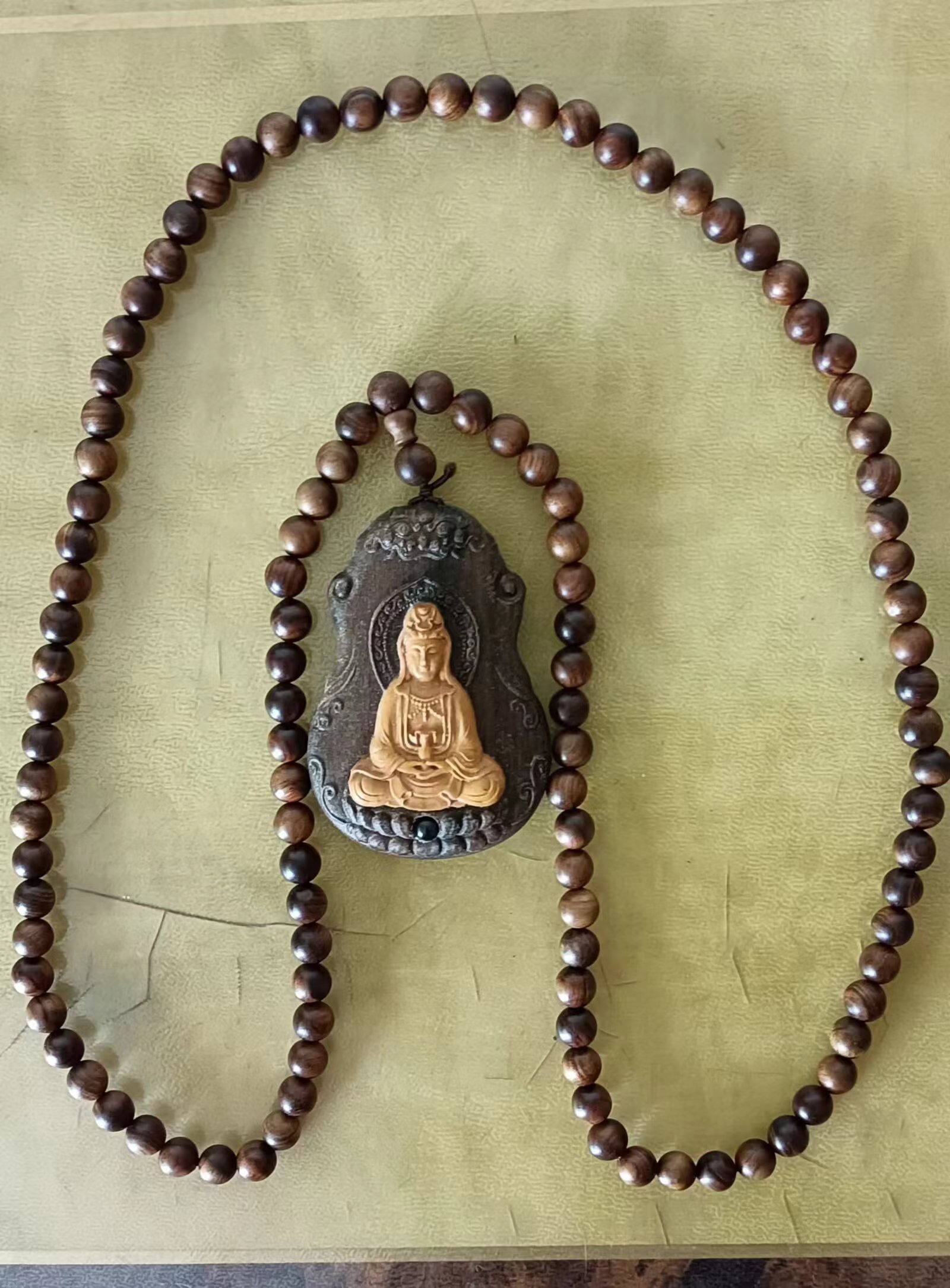 虎皮沉镶嵌黄杨木《净瓶观音》-嘉城艺术交易平台