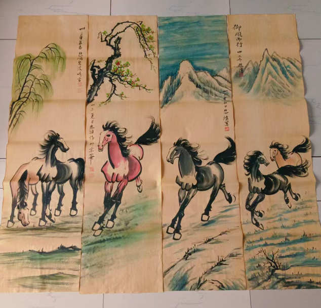 徐悲鸿《骏马图》四条屏-嘉城艺术交易平台