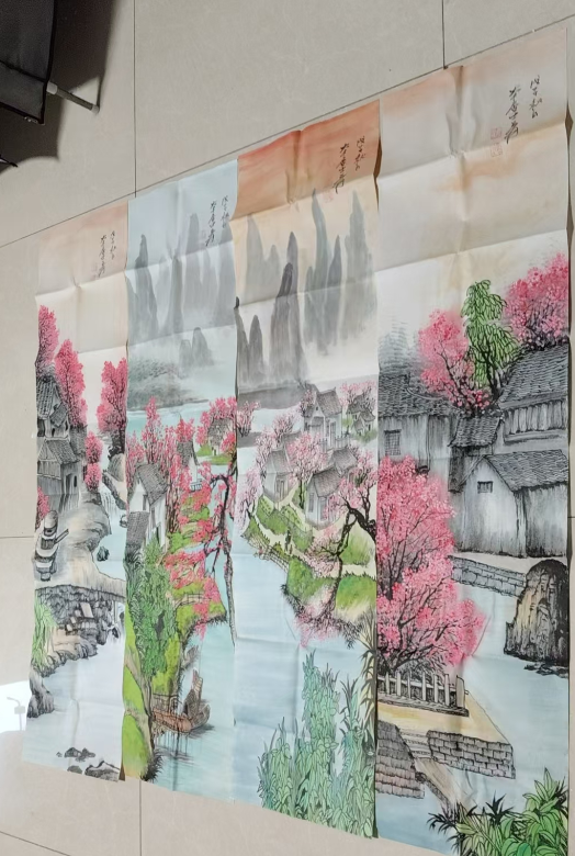 张大千《江南春色》四条屏-嘉城艺术交易平台