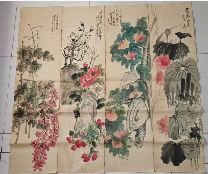 吴昌硕《花卉图》四条屏-嘉城艺术交易平台