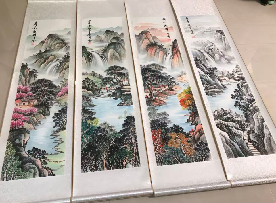 周艺《春夏秋冬》四条屏-嘉城艺术交易平台