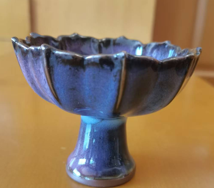 苗长强《窑变釉菱口形高足盘》-嘉城艺术交易平台