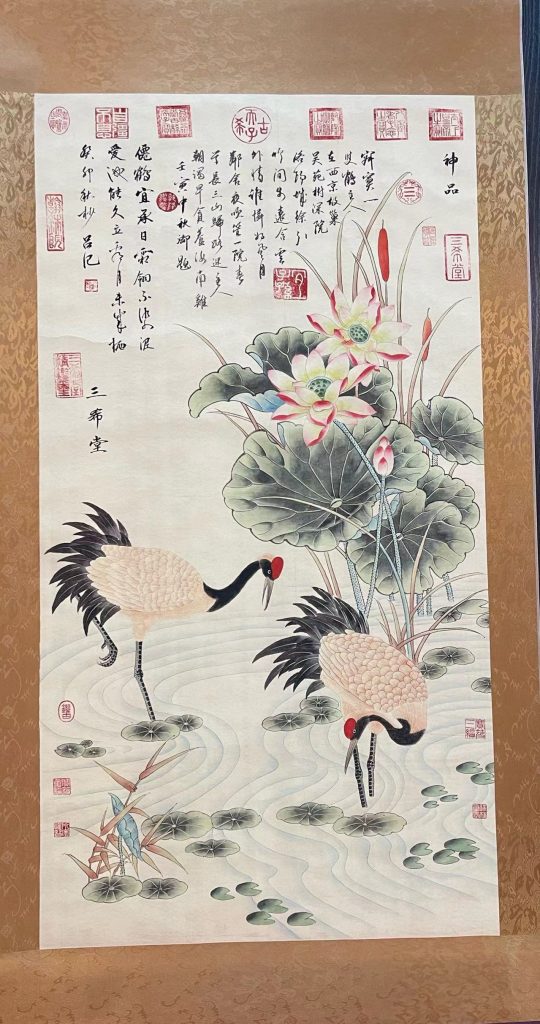 图片[1]-吕纪《荷塘双鹤图》-嘉城艺术交易平台