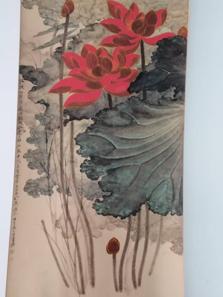 图片[1]-张大千《描金荷花图》-嘉城艺术交易平台