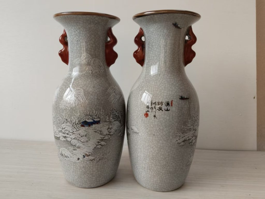 图片[1]-乾隆年制《溪山访友瓶》一对-嘉城艺术交易平台