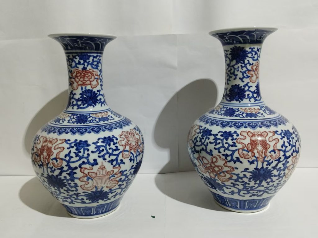 图片[1]-青花釉里红赏瓶（一对）-嘉城艺术交易平台