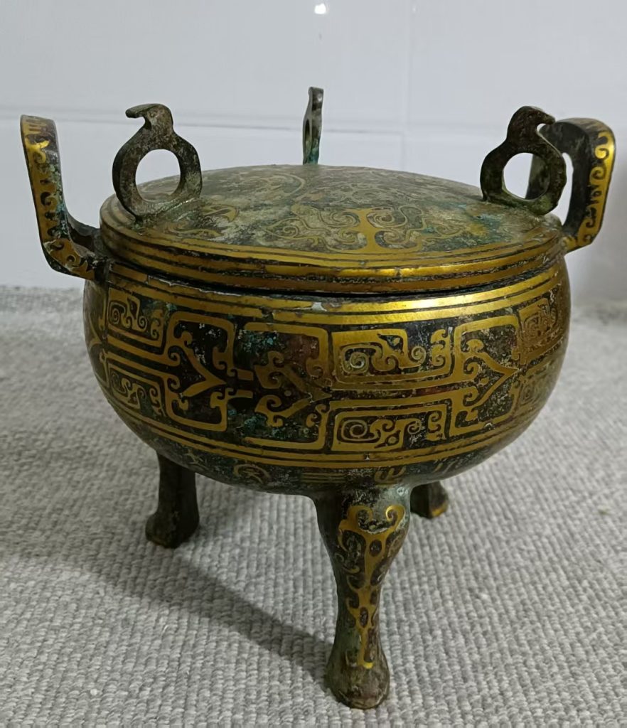 图片[1]-错金青铜三足敦（食器）-嘉城艺术交易平台