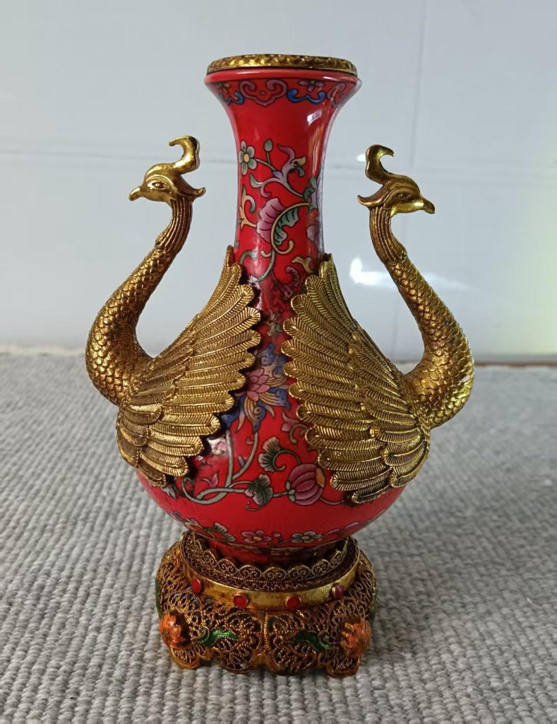 图片[1]-乾隆年制《双凤景泰蓝花瓶》-嘉城艺术交易平台