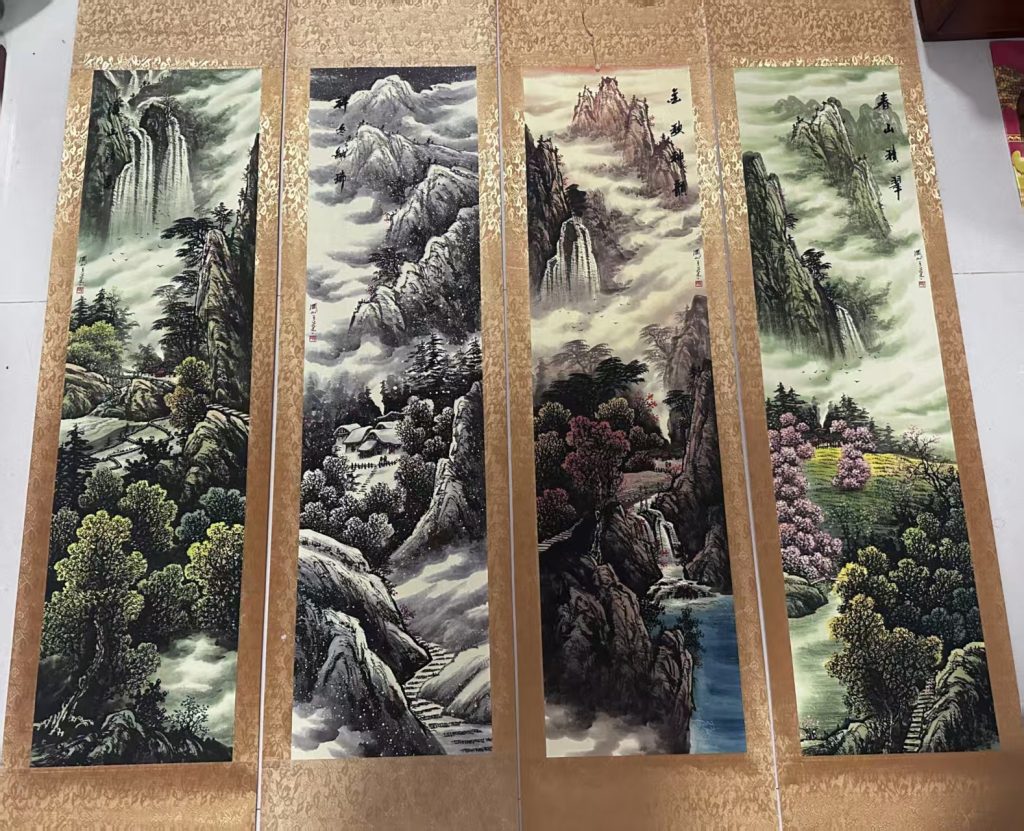 图片[1]-关山月《立光映峰》四条屏-嘉城艺术交易平台