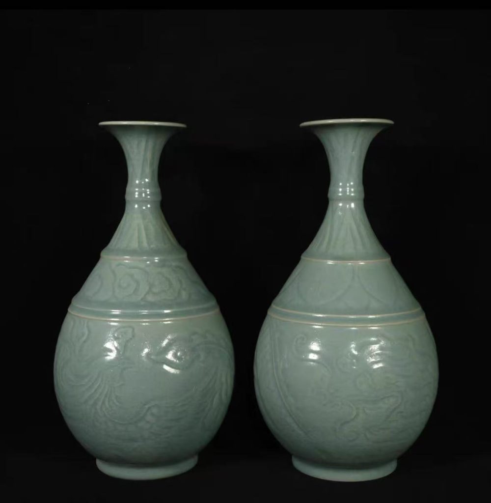 图片[1]-宋汝窑《雕刻龙凤纹玉壶春》清凉寺御制款-嘉城艺术交易平台