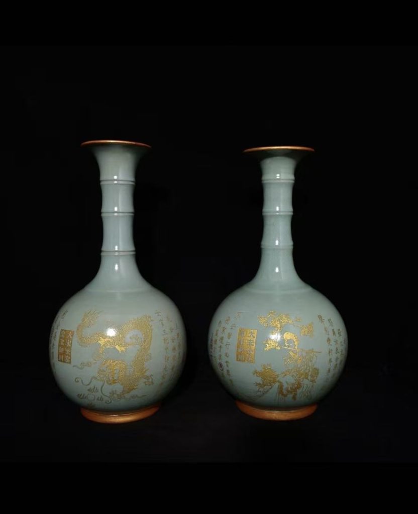 图片[1]-宋汝窑《刻字仕女龙纹包口胆瓶》宋徽宗御贡款-嘉城艺术交易平台