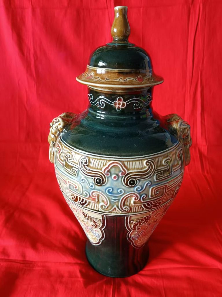 图片[1]-乾隆年制《铜釉兽耳衔环盖罐》-嘉城艺术交易平台