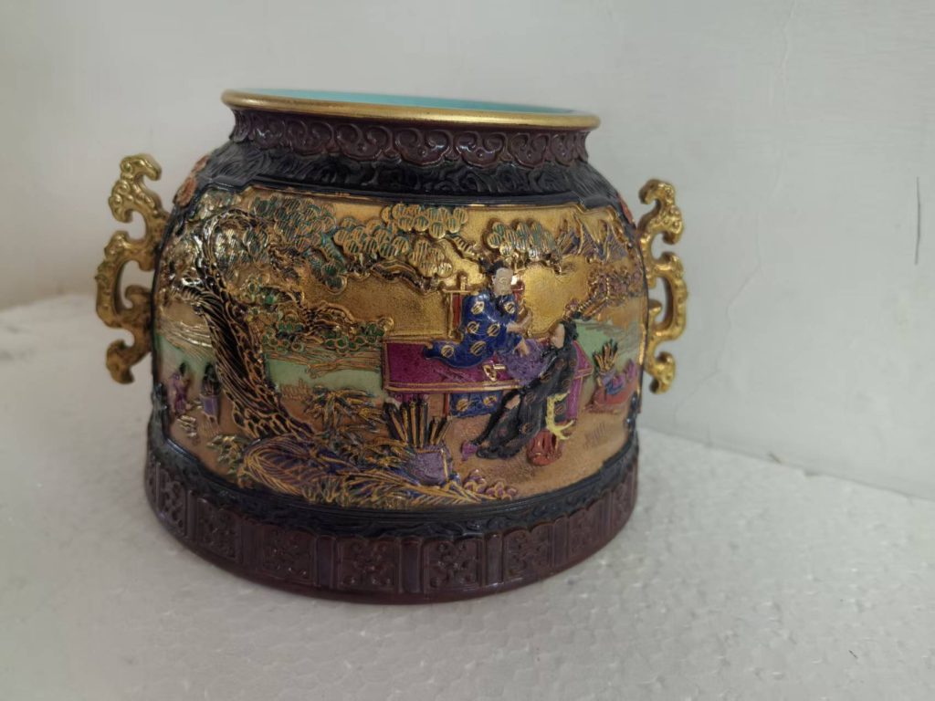 图片[1]-乾隆年制《鎏金堆塑人物故事纹聚宝盆》-嘉城艺术交易平台
