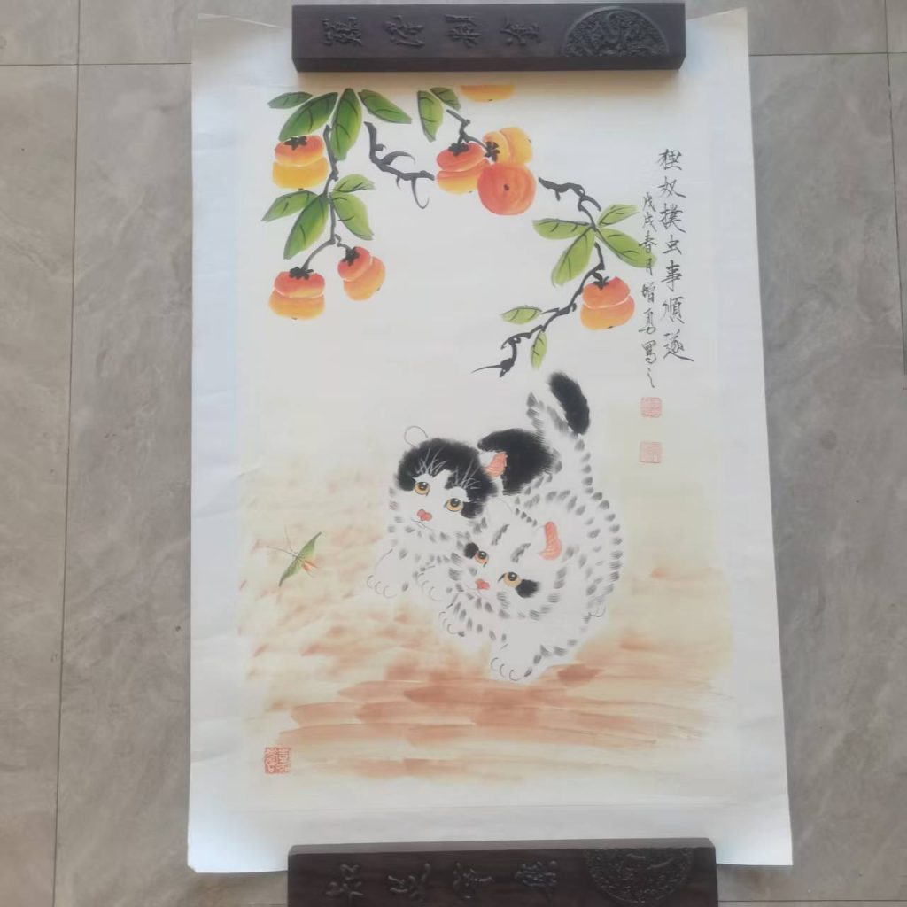 图片[1]-李增勇《狸奴撲虫》-嘉城艺术交易平台