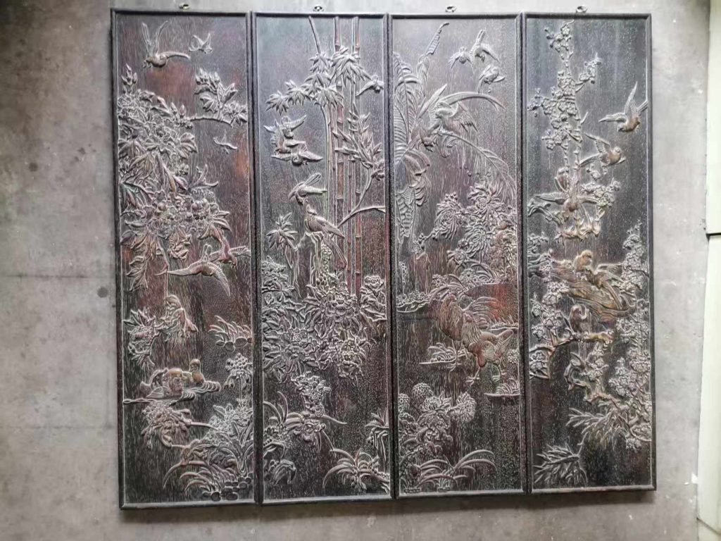 图片[1]-紫檀《梅兰竹菊》屏风-嘉城艺术交易平台