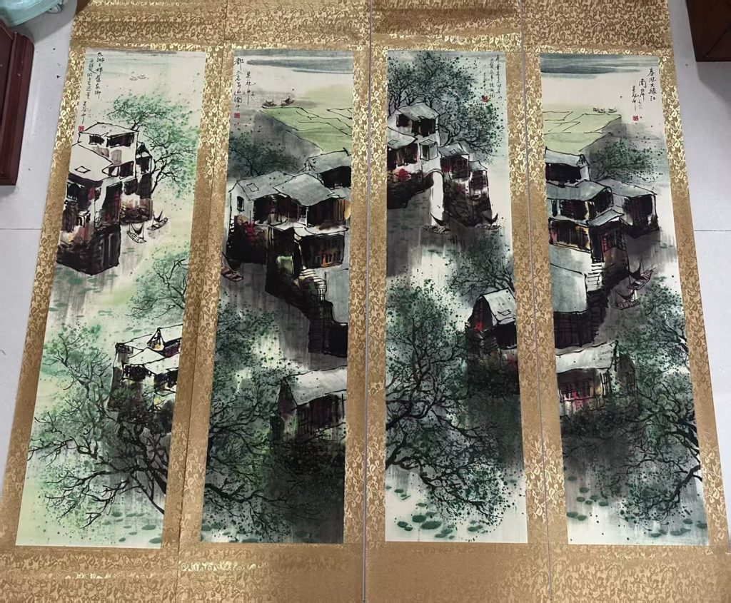 图片[1]-吴冠中《水乡图》四条屏-嘉城艺术交易平台