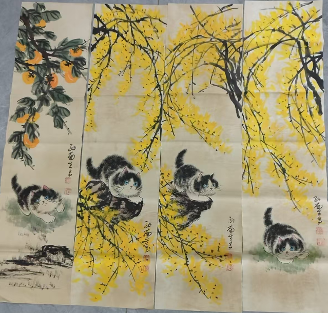 图片[2]-孙菊生《猫趣图》十二条屏-嘉城艺术交易平台