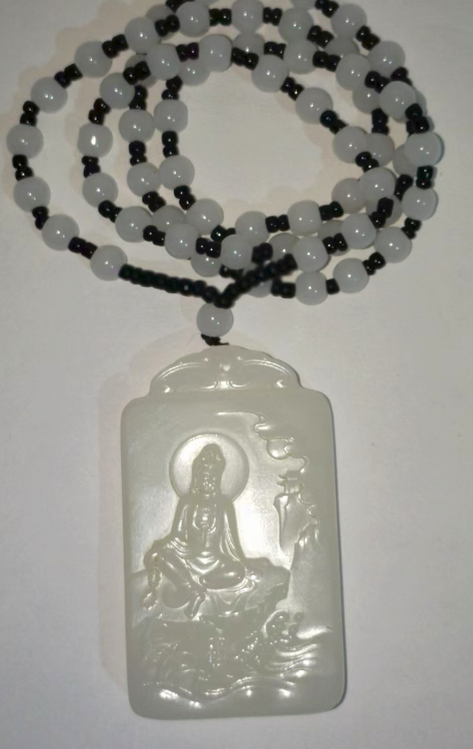 图片[1]-和田羊脂白玉《自在观音吊牌》-嘉城艺术交易平台