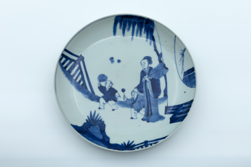 图片[1]-三支娘教子青花盘-嘉城艺术交易平台