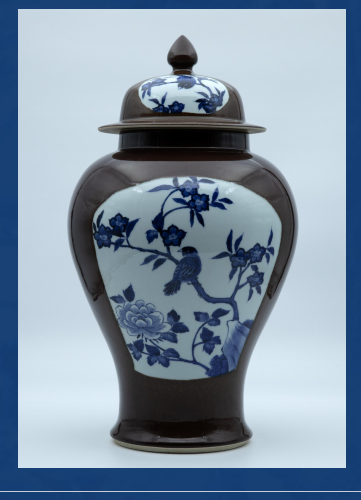 图片[1]-酱釉青花花鸟将军罐-嘉城艺术交易平台