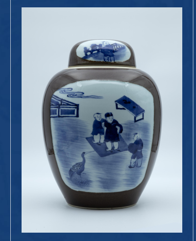 图片[1]-酱釉青花人物盖罐-嘉城艺术交易平台