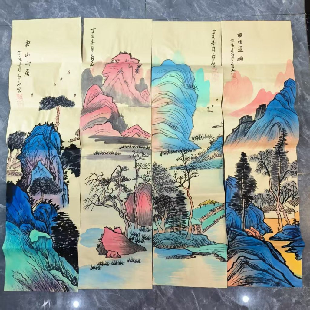 图片[1]-齐白石《山水图》八条屏-嘉城艺术交易平台