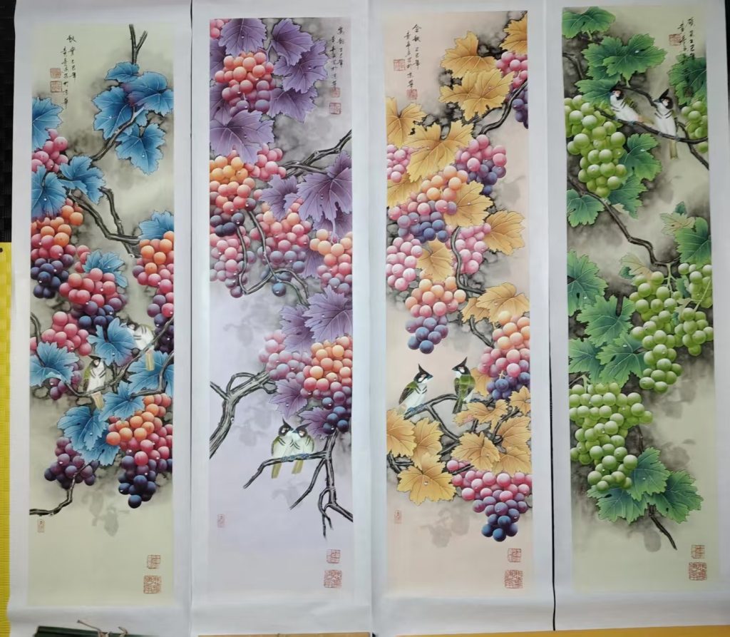 图片[1]-黄春香《硕果累累》四条屏-嘉城艺术交易平台