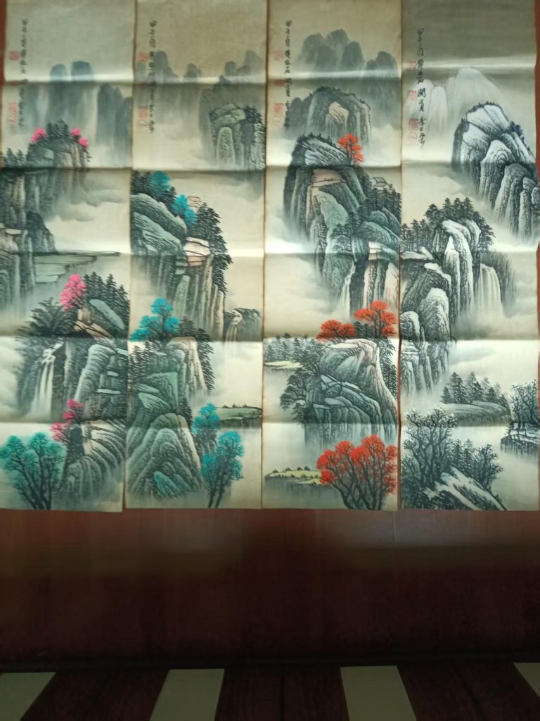 图片[1]-傅抱石，关山月，李可染《山水图》四条屏-嘉城艺术交易平台