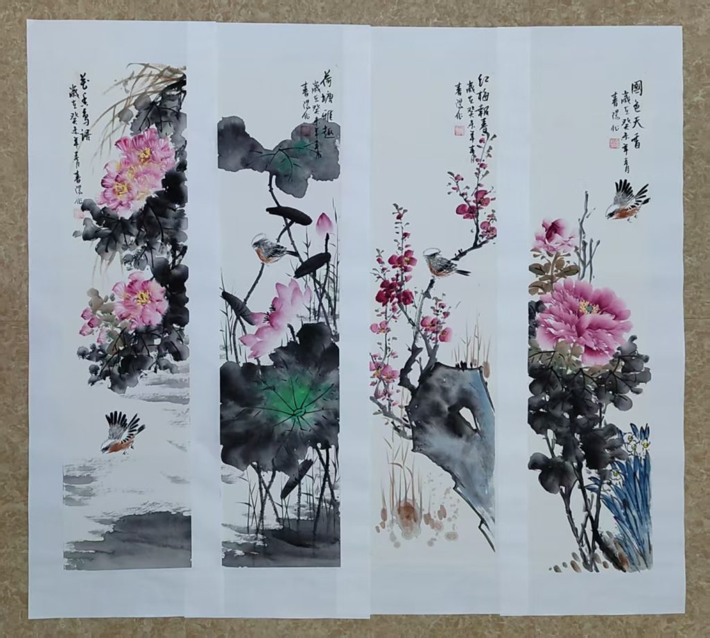 图片[1]-郭春阳《花鸟图》四条屏-嘉城艺术交易平台