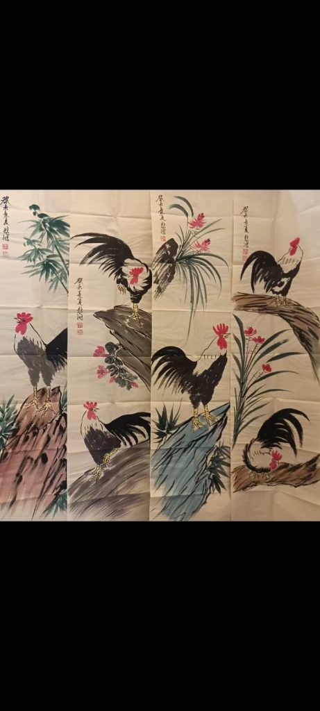 图片[1]-徐悲鸿《大吉图》四条屏-嘉城艺术交易平台