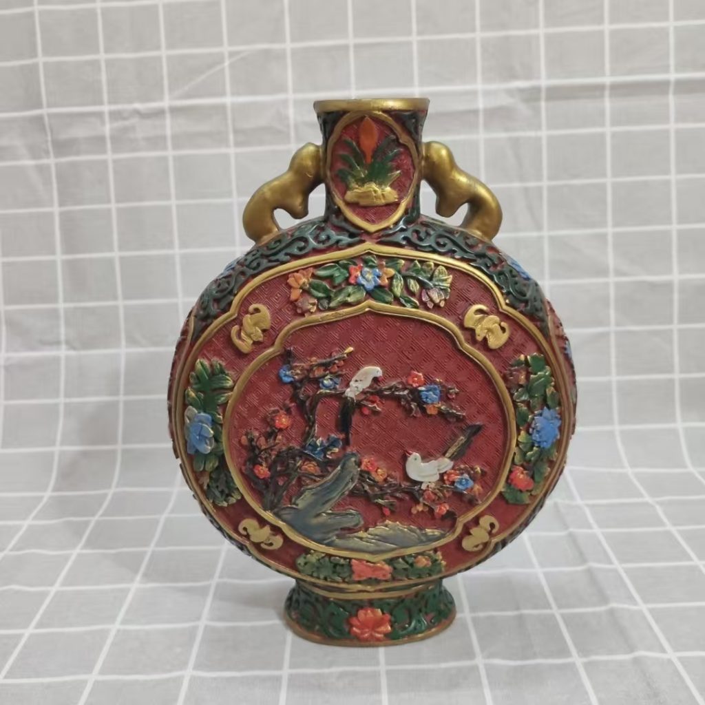 图片[1]-乾隆年制《描金彩绘花鸟纹双耳抱月瓶》-嘉城艺术交易平台