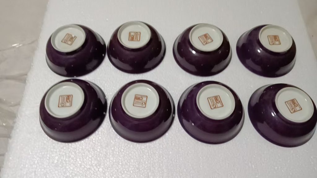 图片[2]-清代《茄皮紫釉内青花八仙人物纹碗》（八件一套）-嘉城艺术交易平台