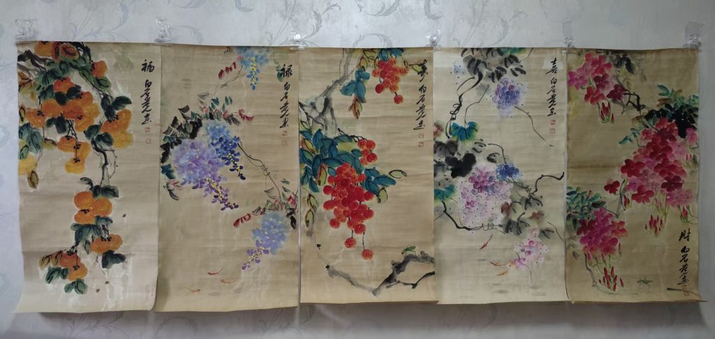 图片[1]-齐白石《福禄寿喜财》五中堂-嘉城艺术交易平台