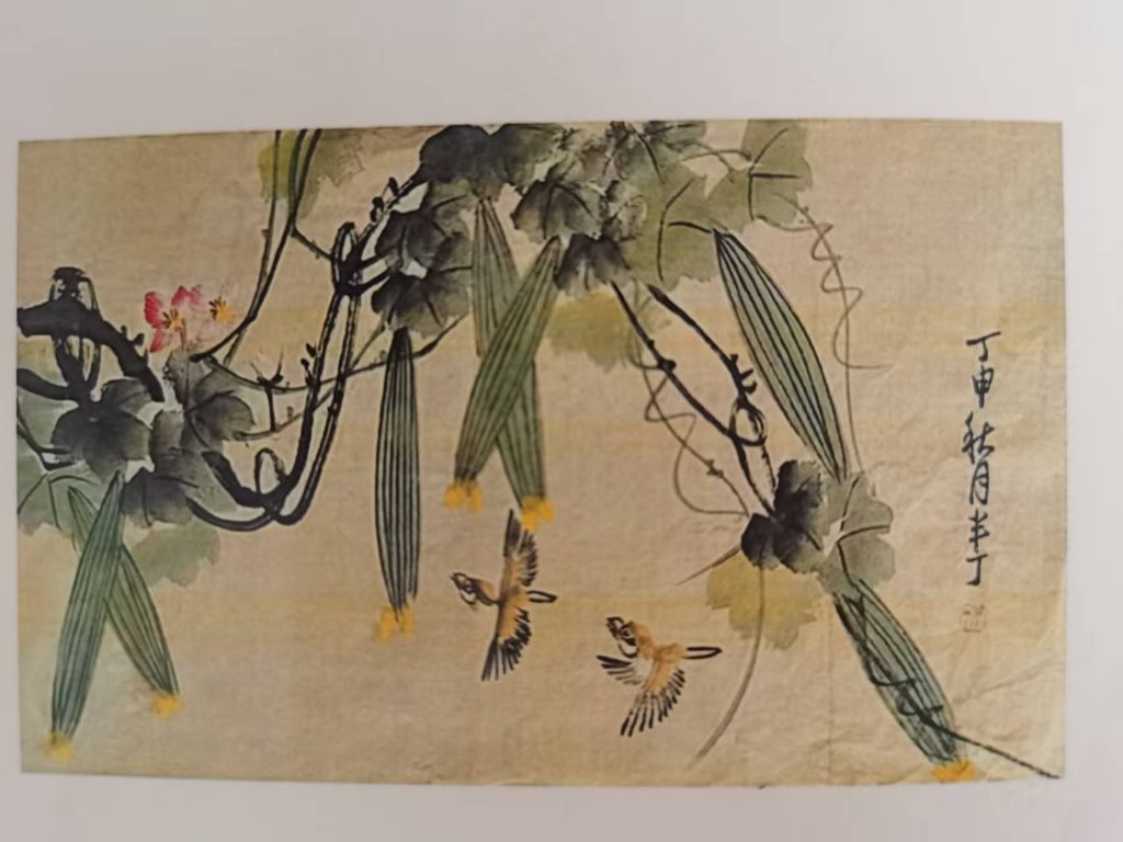 图片[1]-陈半丁《丝瓜双雀图》-嘉城艺术交易平台