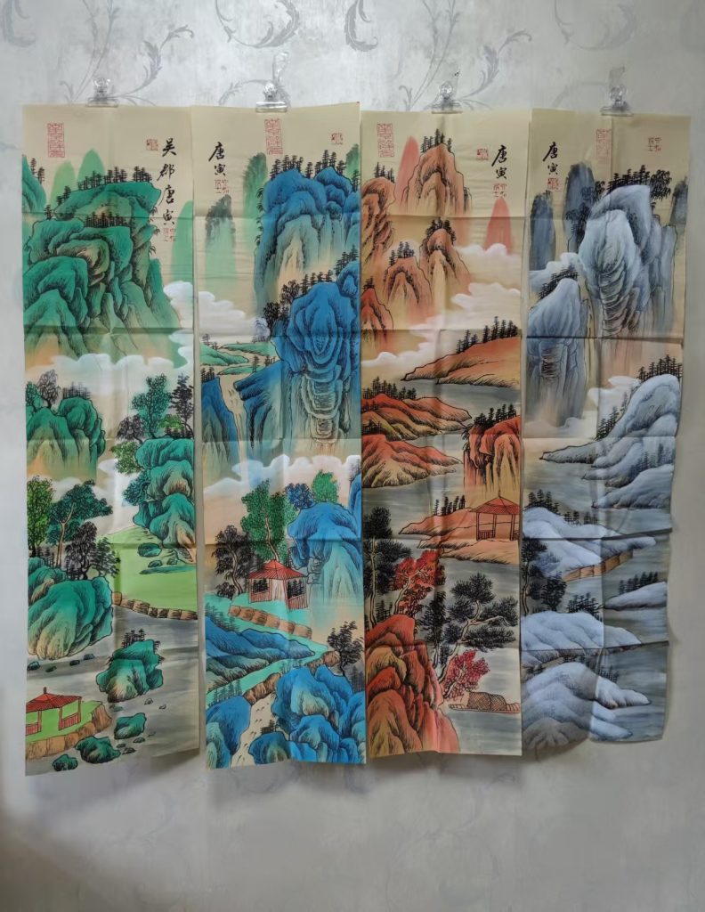 图片[1]-唐寅《山水图》四条屏-嘉城艺术交易平台