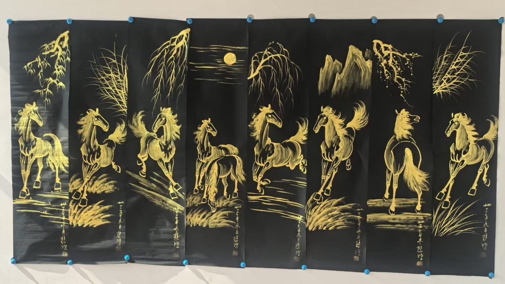 图片[1]-徐悲鸿《八骏图》八条屏-嘉城艺术交易平台