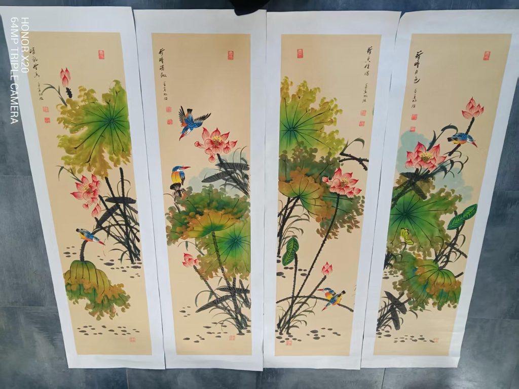 图片[1]-雷畅胜《花鸟图》四条屏-嘉城艺术交易平台