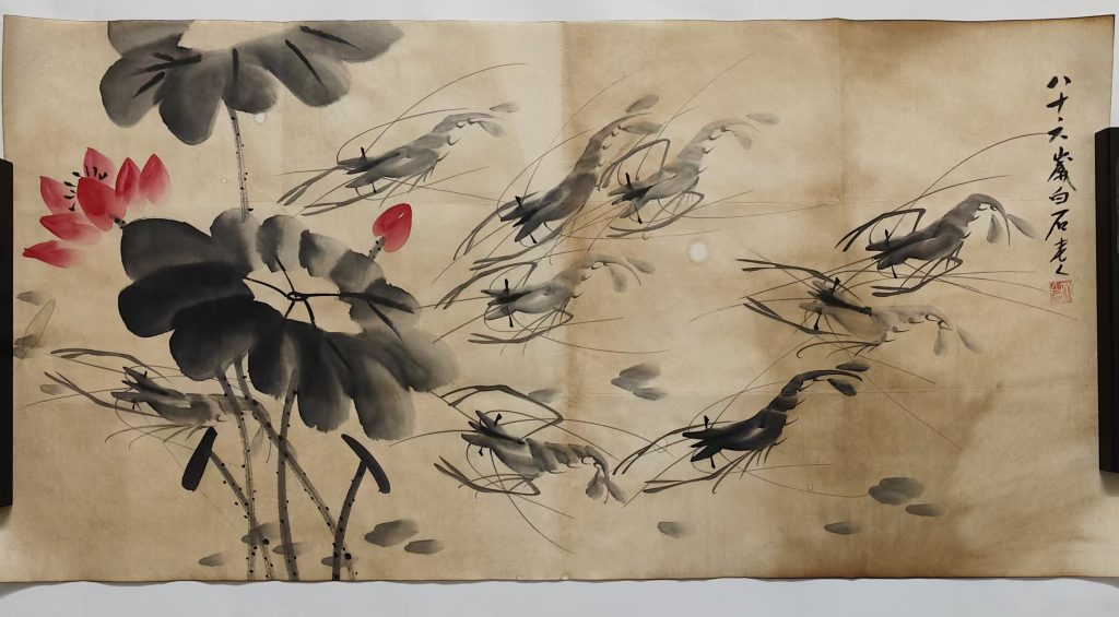 图片[1]-齐白石《荷香虾趣图》-嘉城艺术交易平台