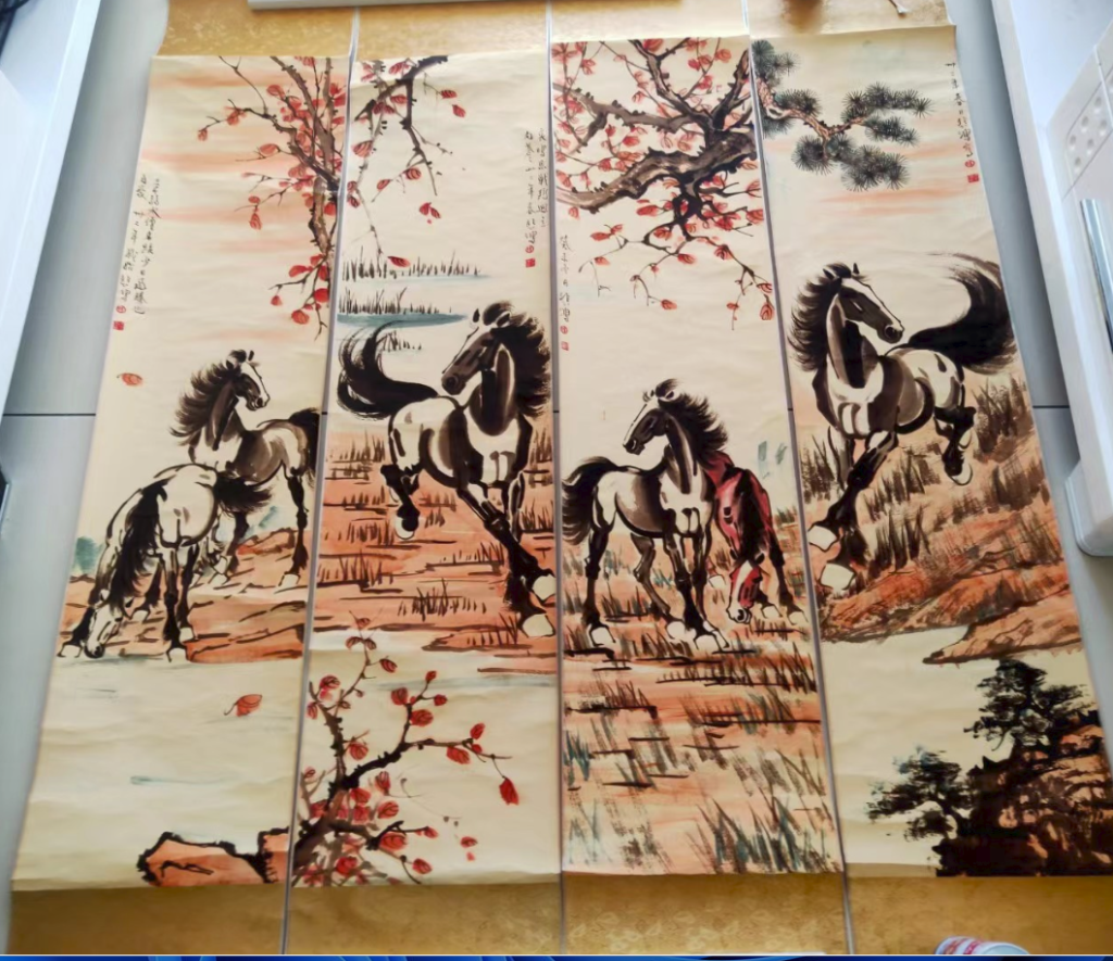 图片[1]-徐悲鸿《骏马图》四条屏-嘉城艺术交易平台