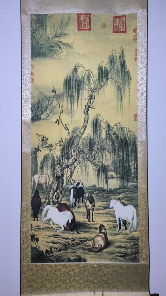 图片[1]-郎世宁《柳下八骏》-嘉城艺术交易平台