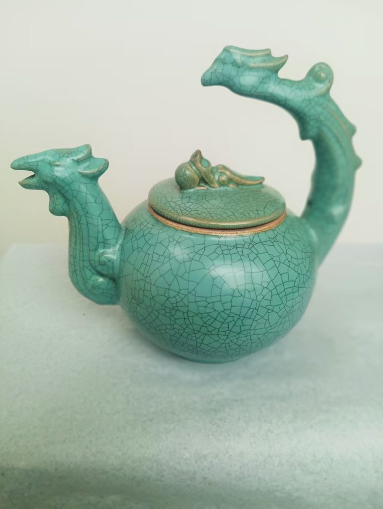 图片[1]-乾德年制《天青釉龙凤提梁壶》清凉寺御制-嘉城艺术交易平台